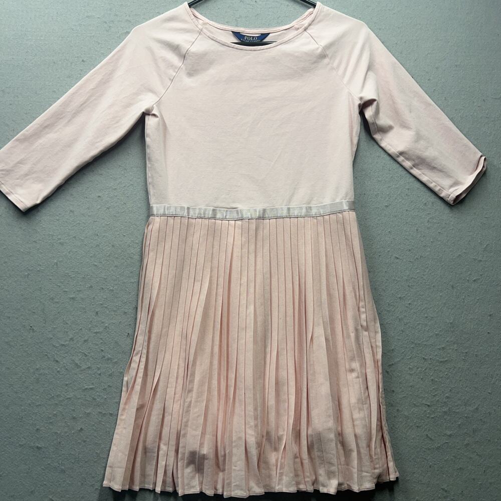 Polo Ralph Lauren Pink Dress Stretch Silk Waist Pleated Skirt Girls Youth XL